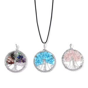Tree of Life Set of 3 Pendants in Silvertone with Leather 24 Inch Necklace